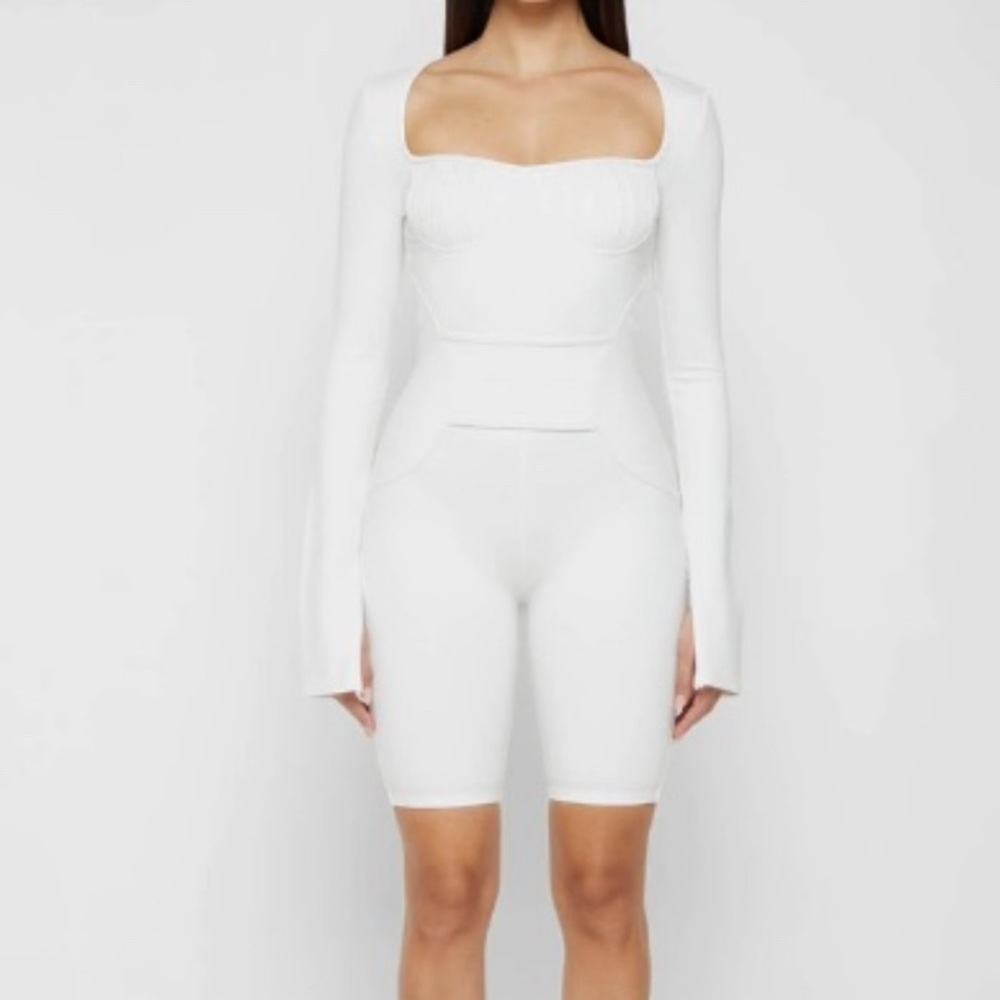Pleated vegan leather and bandage short suit